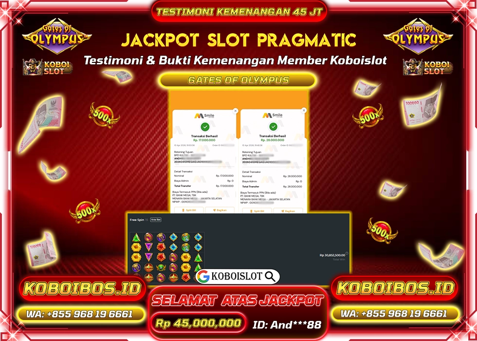 BUKTI KEMENANGAN SLOT GACOR GATES OF OLYMPUS Rp45.000.000,- LUNAS